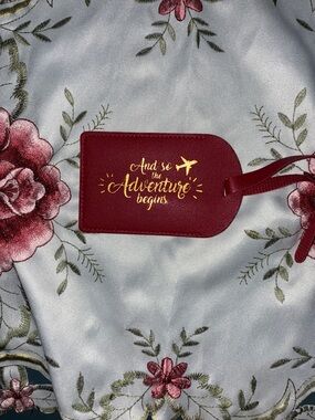 Red Leather Luggage Tag "And so the Adventure begins"